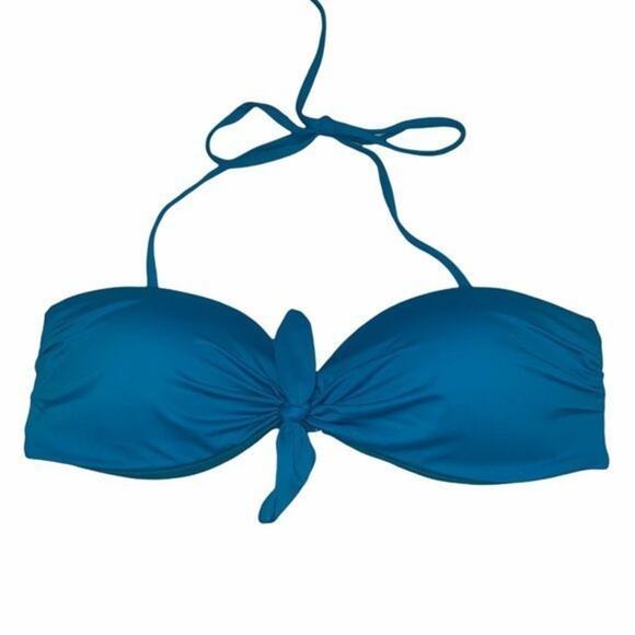 Primark Teal Blue Tie Bust Halter Bikini Swim Top Women's Size 8 - Picture 1 of 5